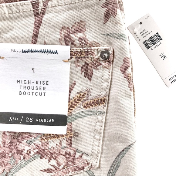 NWTs Pilcro/Anthropologie High Rise Boot Cut Cream & Brown Floral Jeans, Sz 29 - Picture 11 of 13